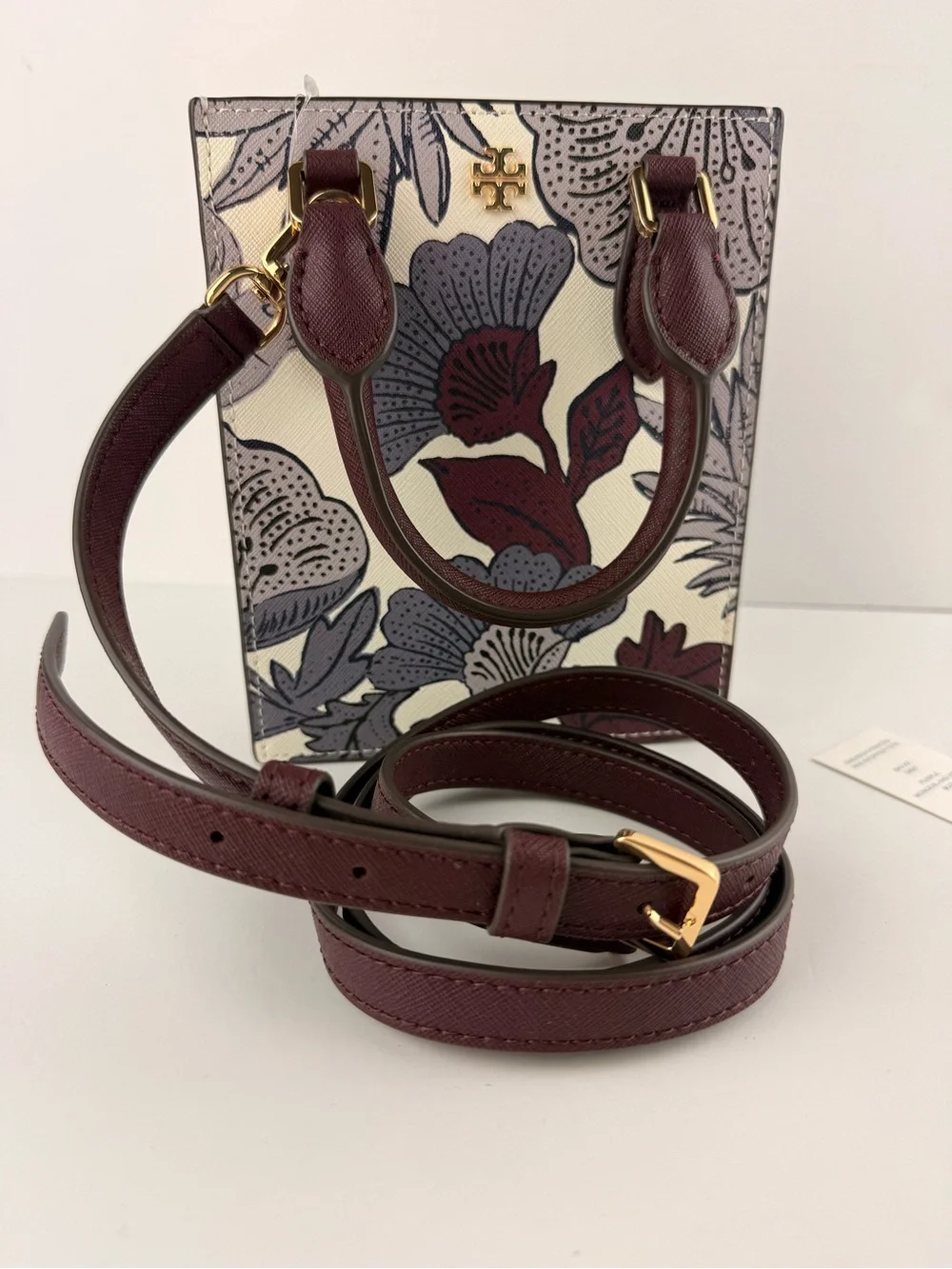 Tory Burch Emerson Printed Mini Shopper Tote Purple Wonderland Vine $395